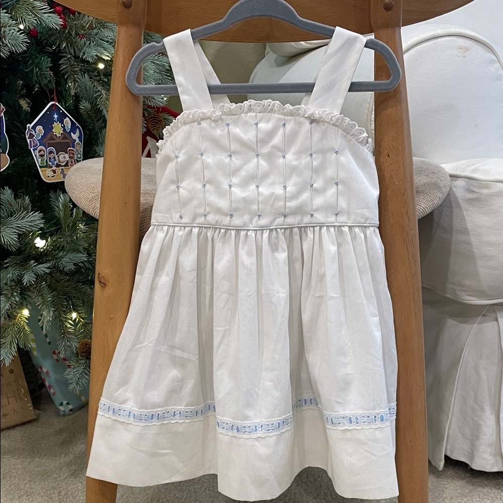 Vintage White Sleeveless Dress with Blue Accents 3T